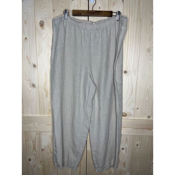 EILEEN FISHER BEIGE ORGANIC LINEN PULL ON ELASTIC WAIST WIDE LEG CROP PANTS XL - Picture 1 of 11